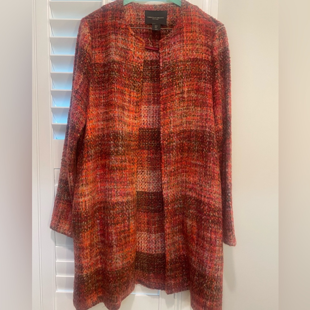 Christian Siriano Multicolor Knit Cardigan in Red and Orange Tones